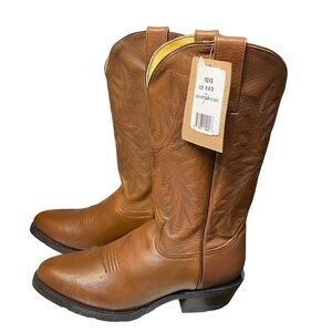 Men NEW Western Leather Boots Brown Silver Canyon Rodeo Size 8.5 D Embroided